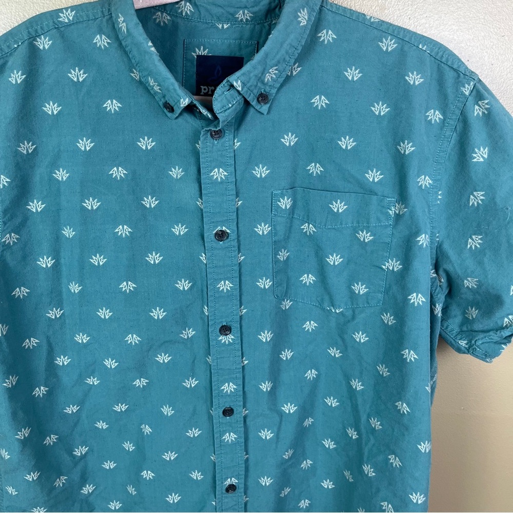 prAna Men's Short Sleeve Button Up Large Organic Cotton Blend